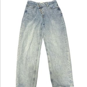 Blueish grey asymmetrical baggy jeans